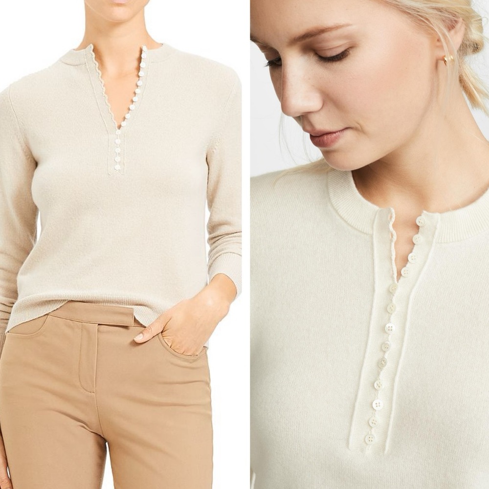 Theory • Cream Henley Button Cashmere Sweater